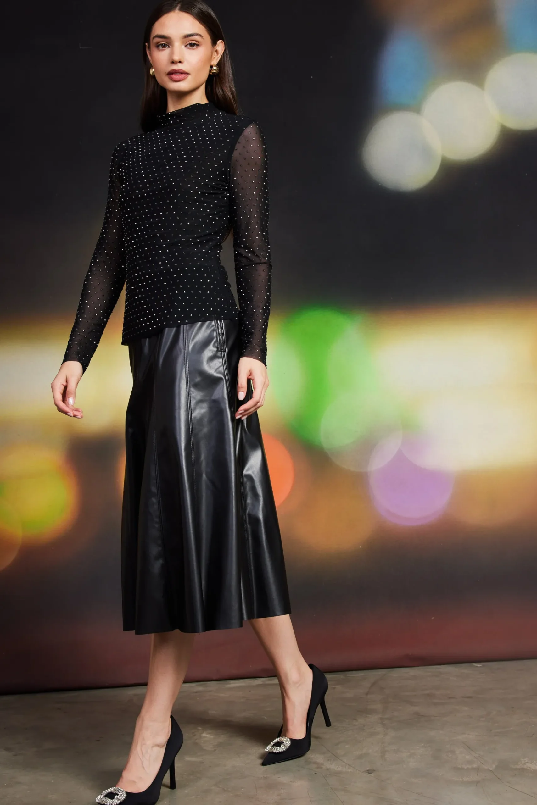 Rhinestone Mesh Mock Neck Top*SKIES ARE BLUE Hot