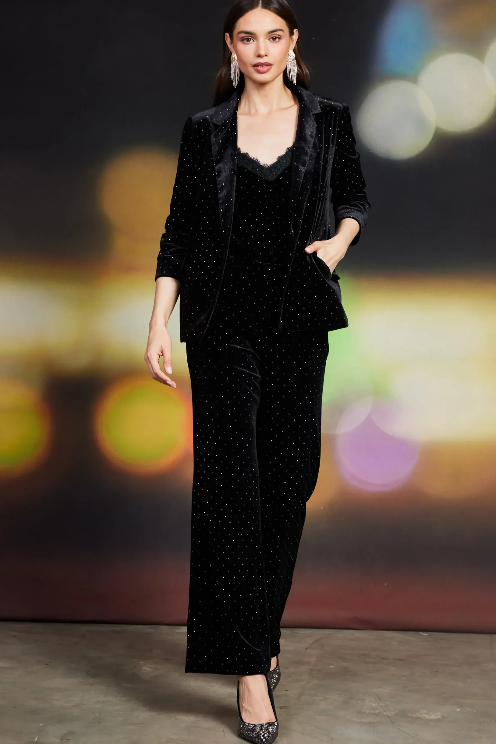 Rhinestone Ruched Velvet Blazer*SKIES ARE BLUE