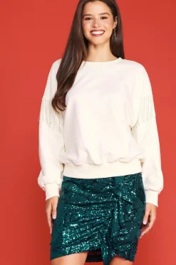 Rhinestone Sleeve Trim Sweatshirt*SKIES ARE BLUE Hot