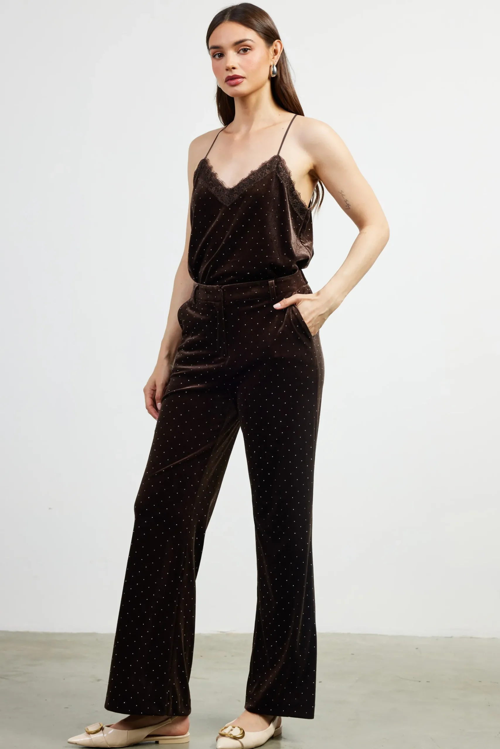 Rhinestone Velvet Flared Pants*SKIES ARE BLUE Hot