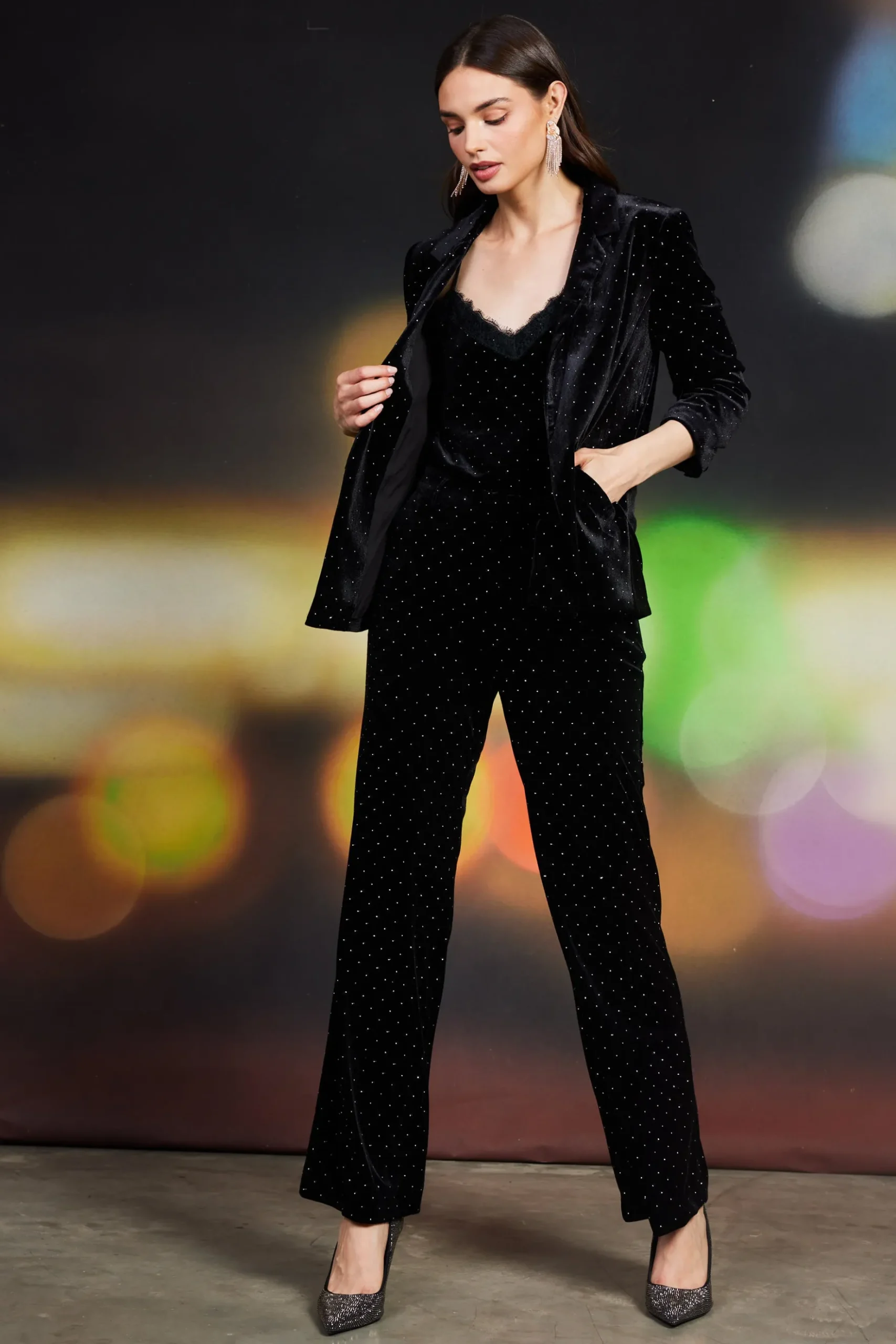 Rhinestone Velvet Flared Pants*SKIES ARE BLUE Clearance