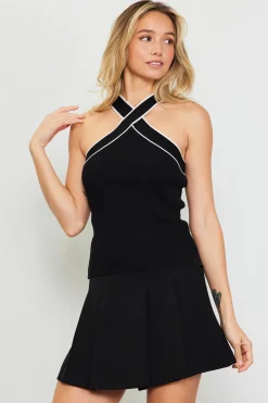 Ribbed Knit Cross Neck Sleeveless Top*SKIES ARE BLUE Online