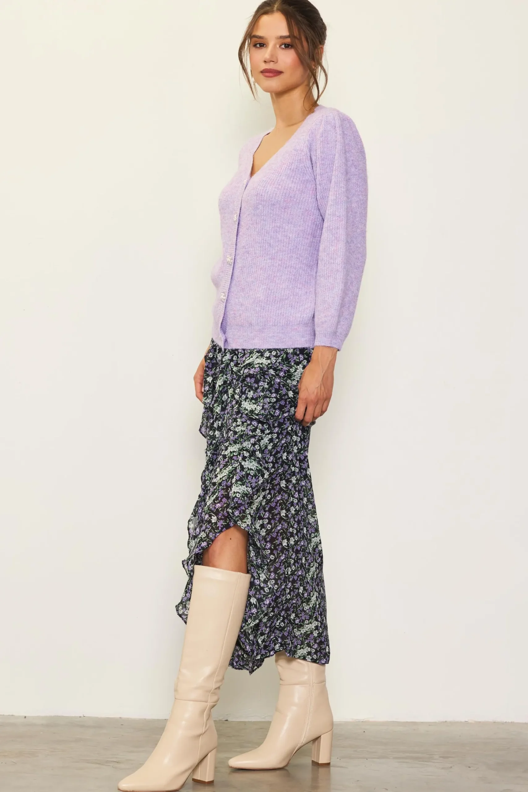Ruffle Detail Slit Midi Skirt*SKIES ARE BLUE Clearance