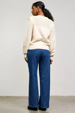 Ruffled Sleeve Pointelle Sweater*SKIES ARE BLUE Sale