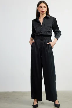 Satin Button Down Belted Jumpsuit*SKIES ARE BLUE Best