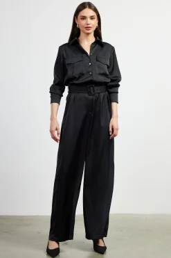 Satin Button Down Belted Jumpsuit*SKIES ARE BLUE Best