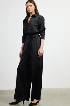 Satin Button Down Belted Jumpsuit*SKIES ARE BLUE Best