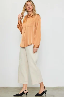 Satin Button Down Top*SKIES ARE BLUE