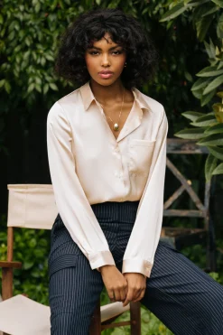Satin Button Down Top*SKIES ARE BLUE Clearance
