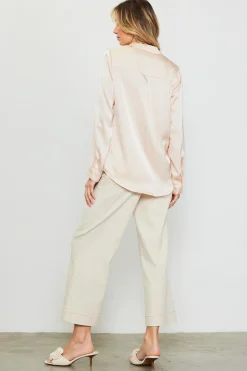 Satin Button Down Top*SKIES ARE BLUE Clearance