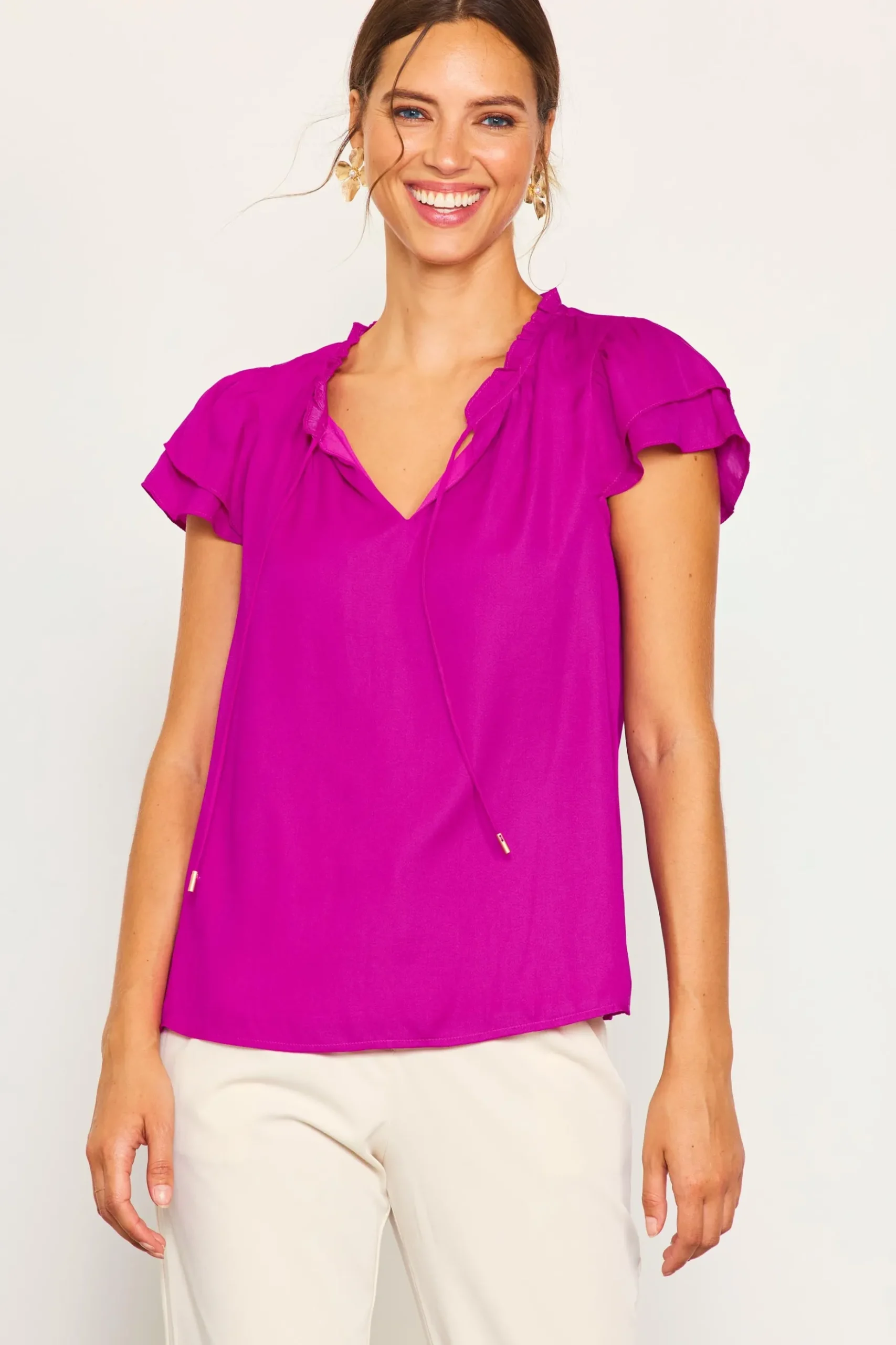 Satin Ruffled Detail Top*SKIES ARE BLUE New
