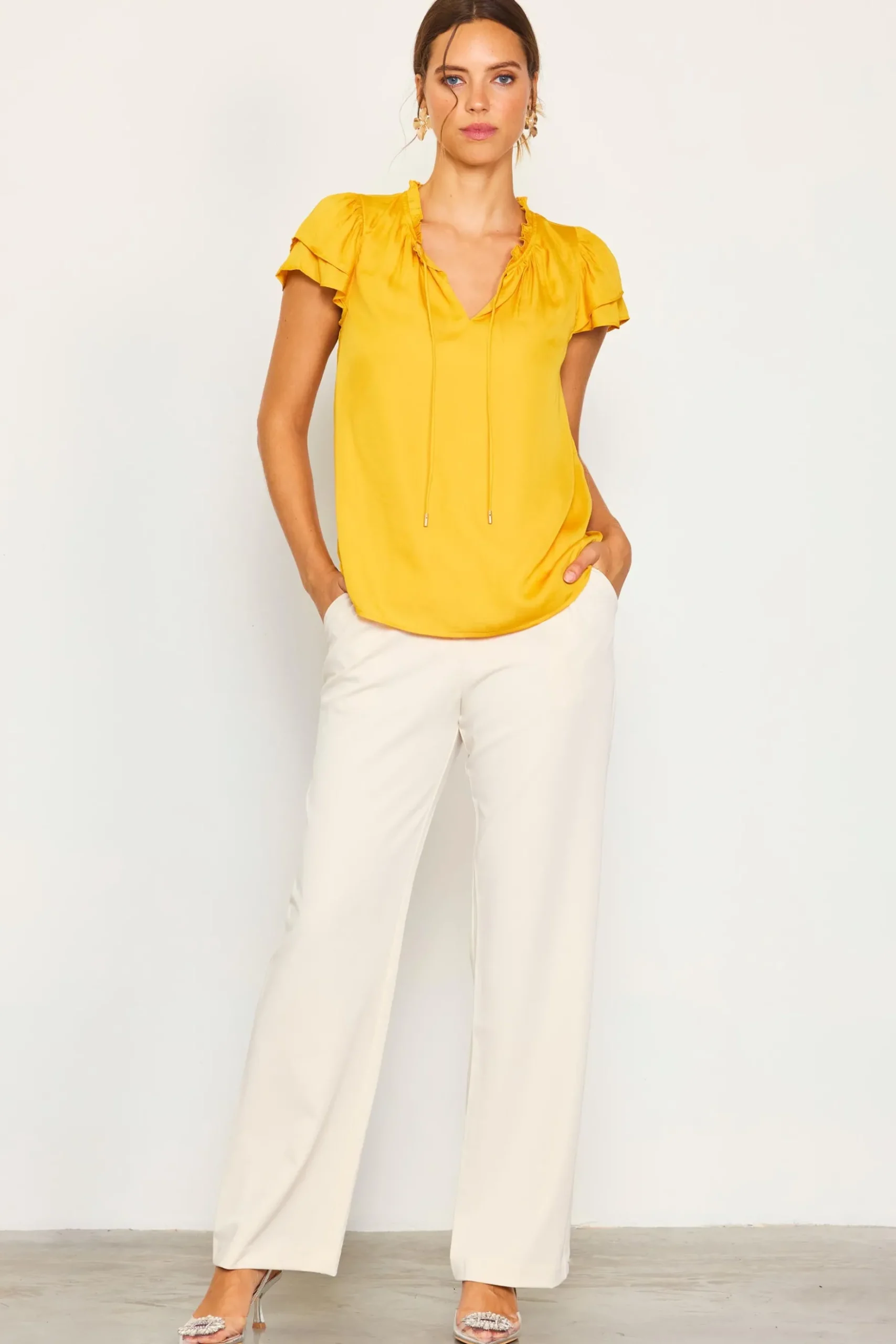 Satin Ruffled Detail Top*SKIES ARE BLUE Discount