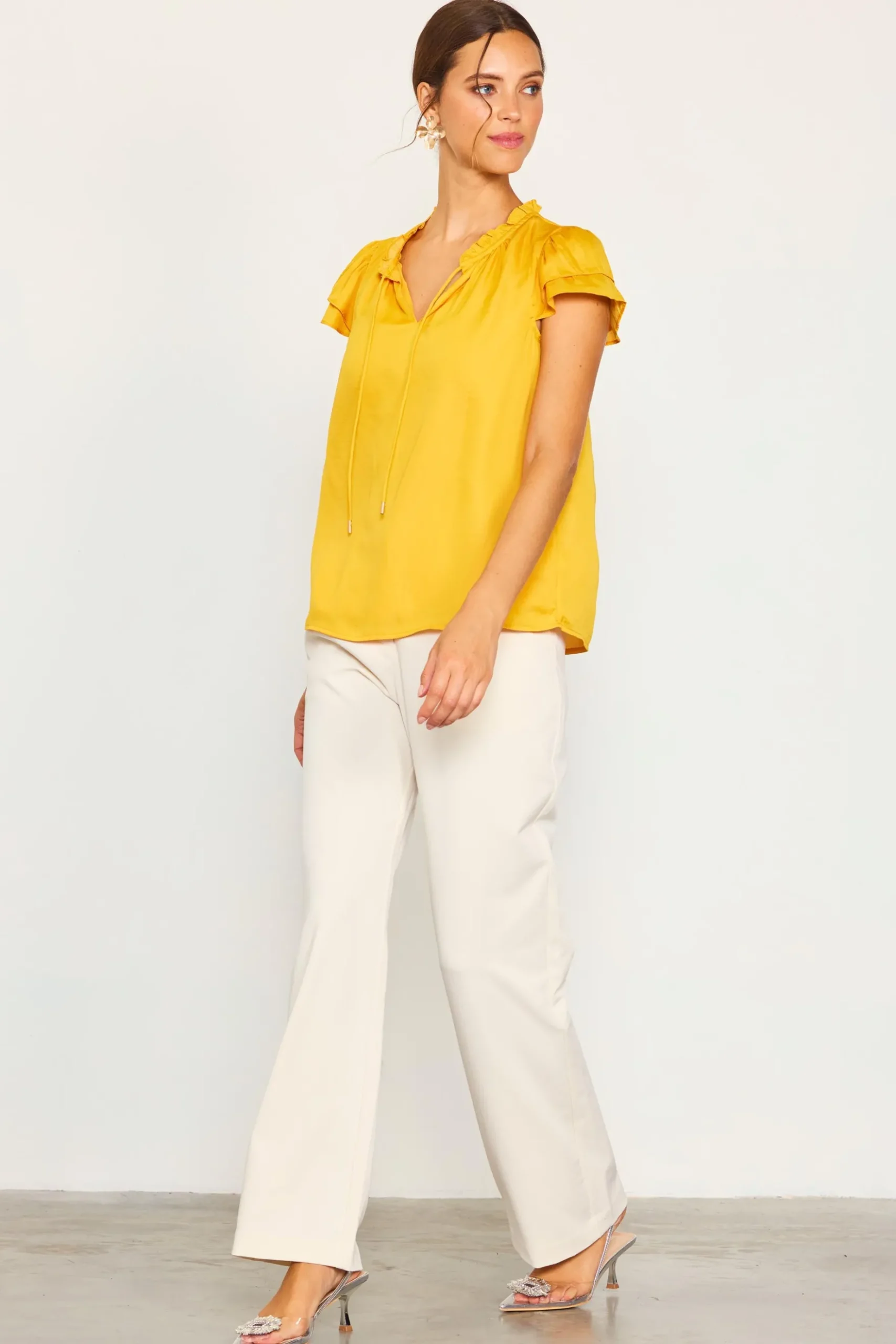 Satin Ruffled Detail Top*SKIES ARE BLUE Discount