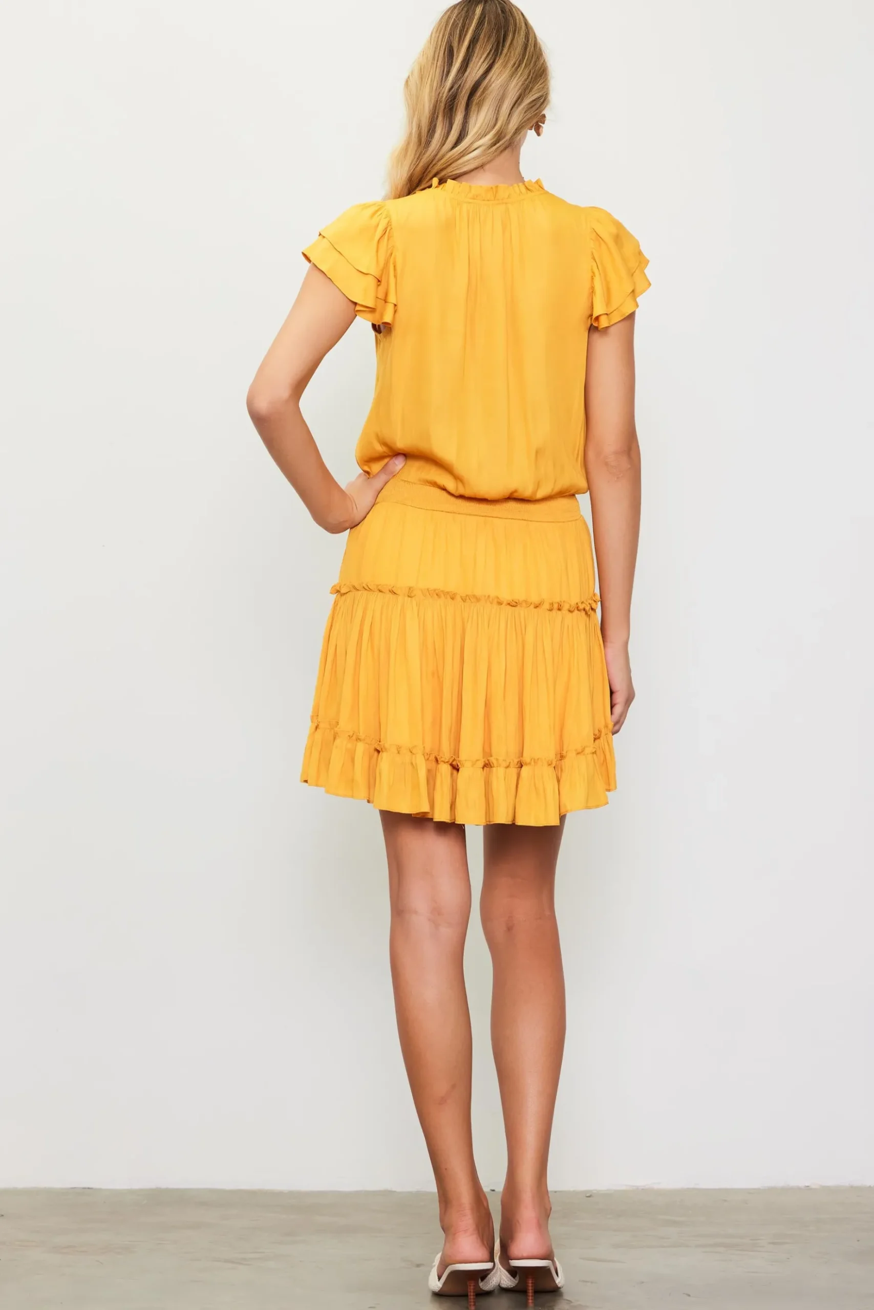 Satin Ruffled Sleeve Mini Dress*SKIES ARE BLUE