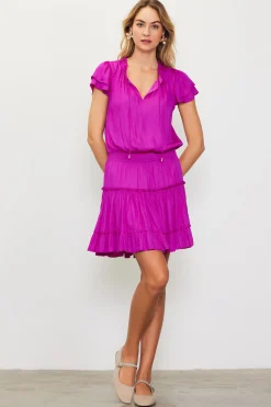 Satin Ruffled Sleeve Mini Dress*SKIES ARE BLUE