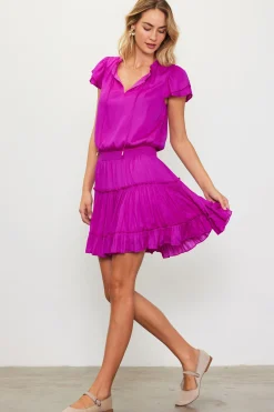 Satin Ruffled Sleeve Mini Dress*SKIES ARE BLUE