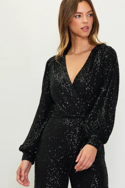Sequin Wrap Jumpsuit*SKIES ARE BLUE Clearance