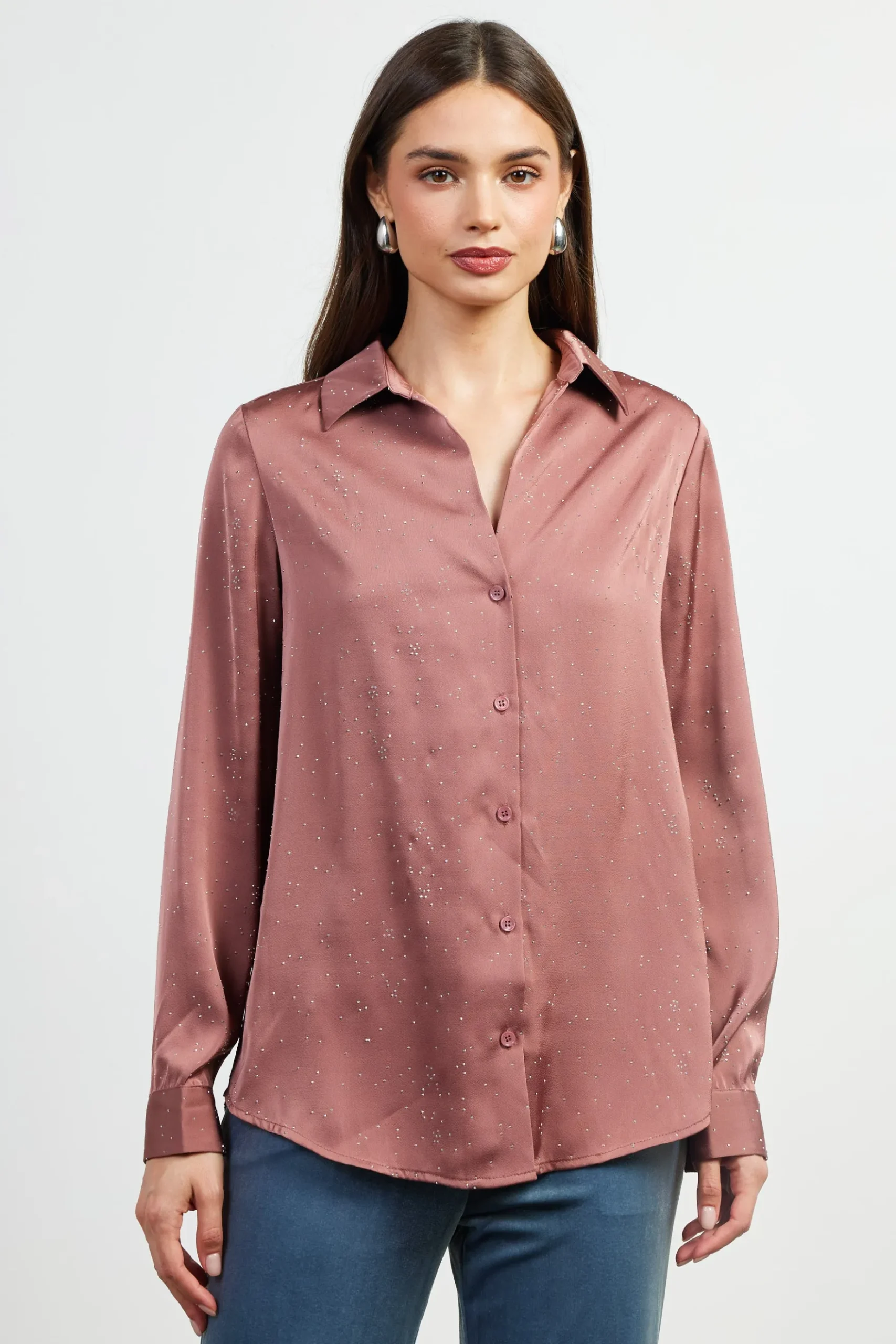 Shimmery Button Down Blouse*SKIES ARE BLUE Sale