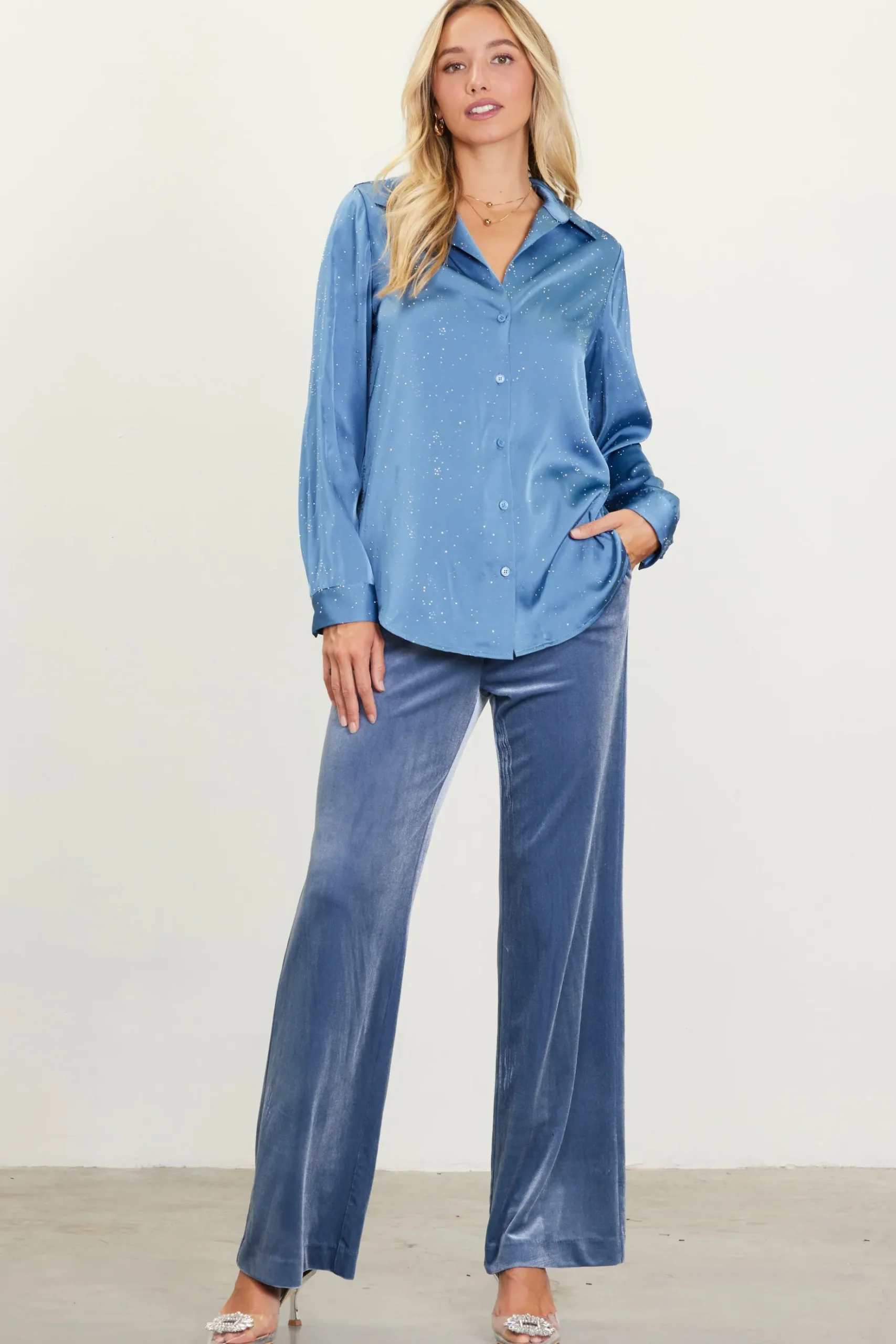 Shimmery Button Down Blouse*SKIES ARE BLUE New