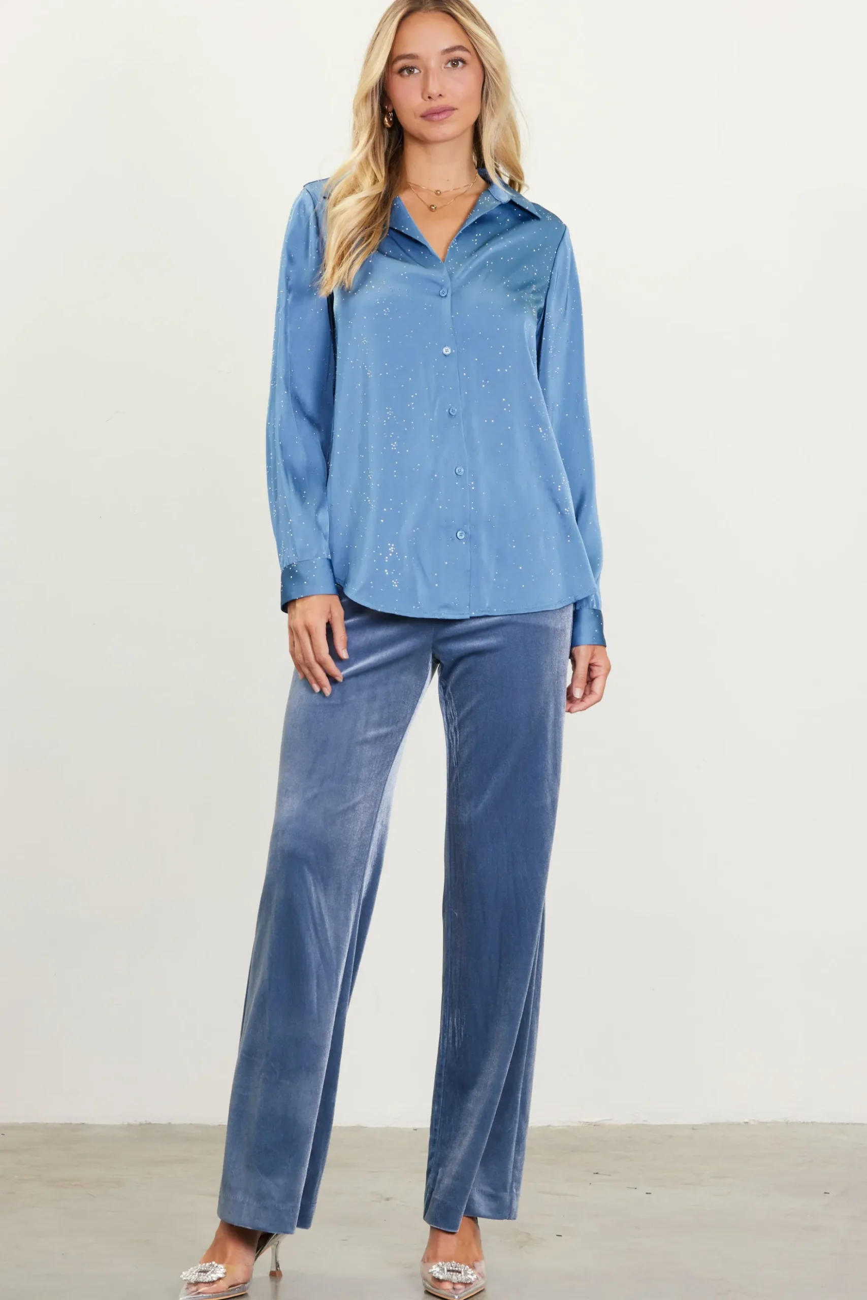 Shimmery Button Down Blouse*SKIES ARE BLUE New