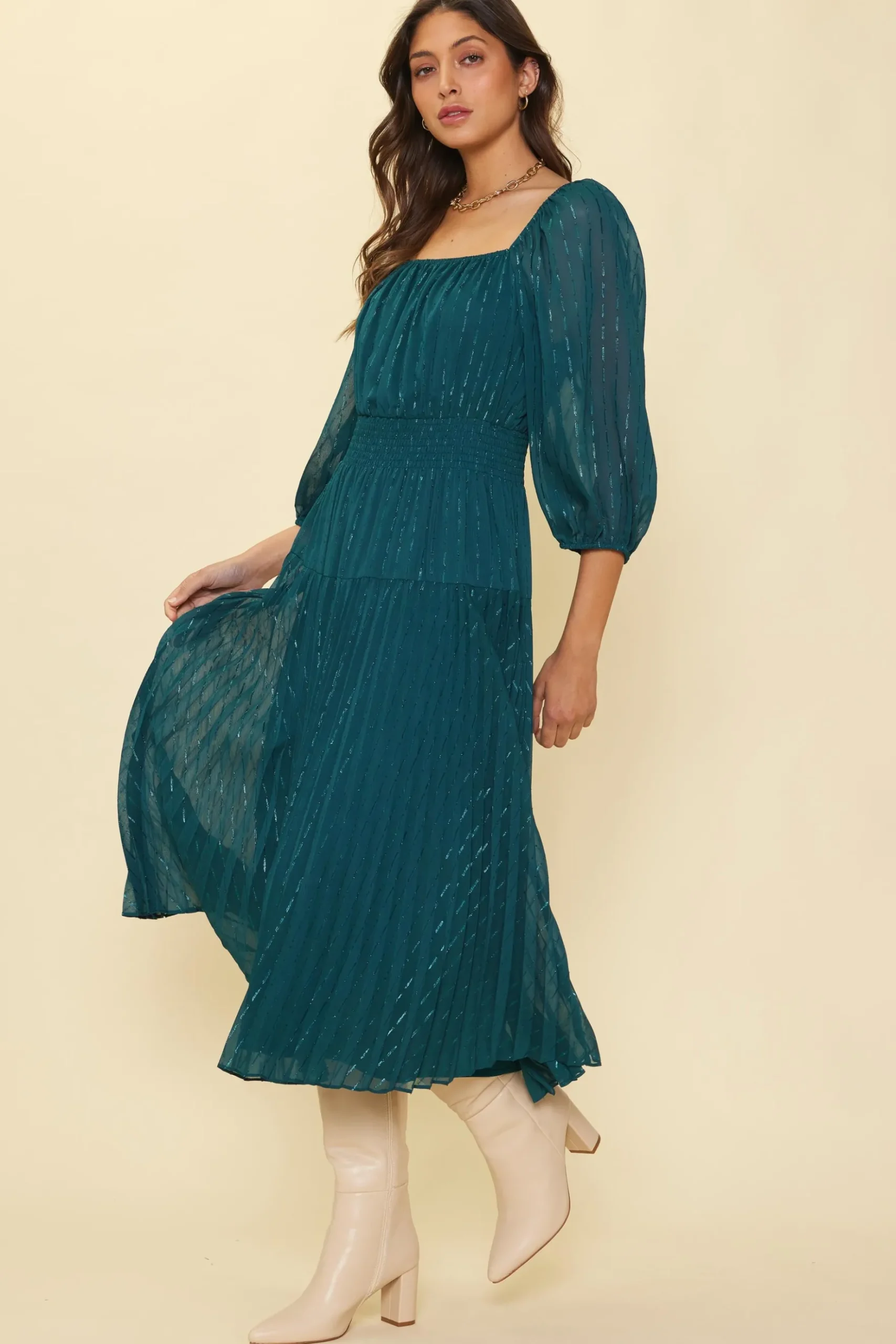 Shimmery Pleated Midi Dress*SKIES ARE BLUE Discount