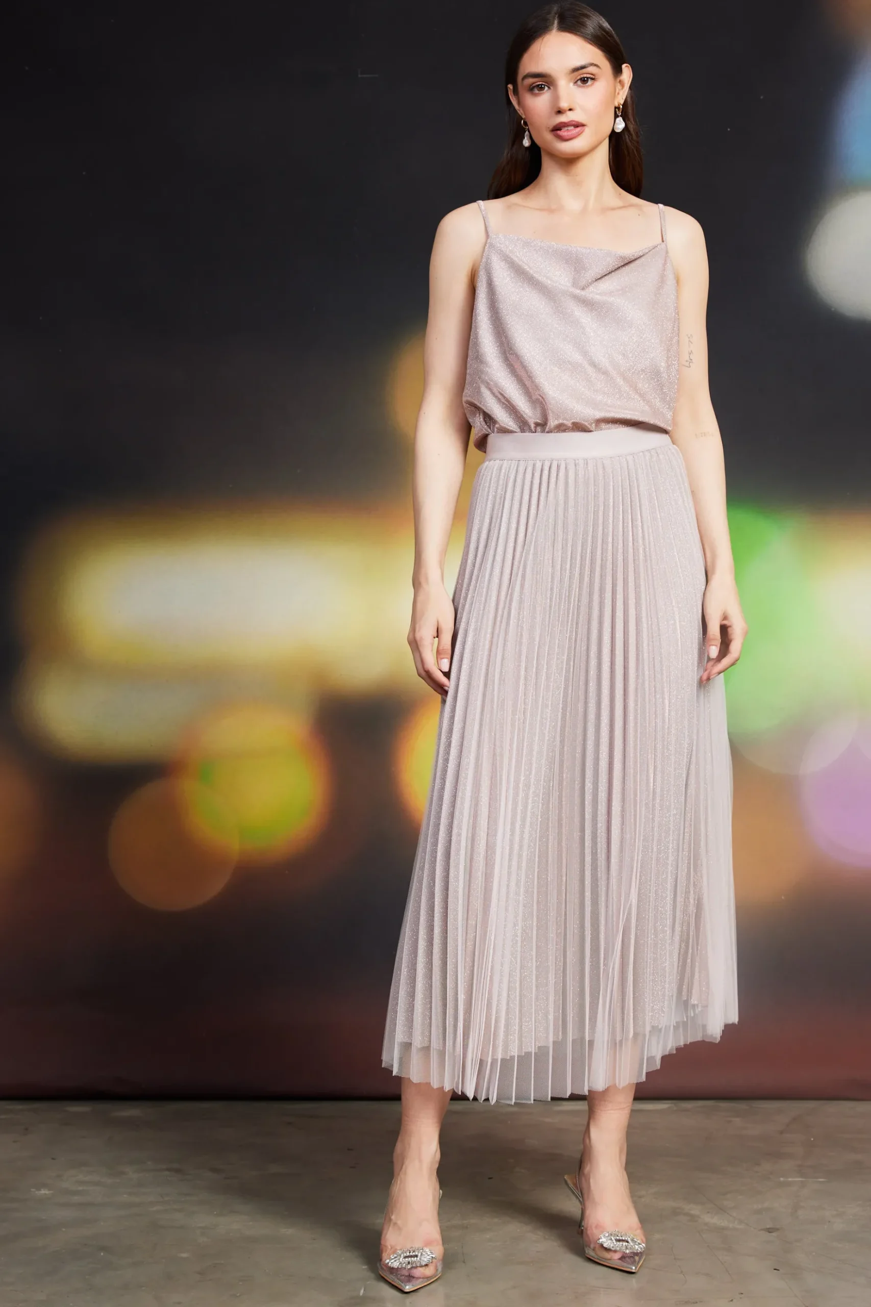 Shimmery Pleated Midi Skirt*SKIES ARE BLUE Best