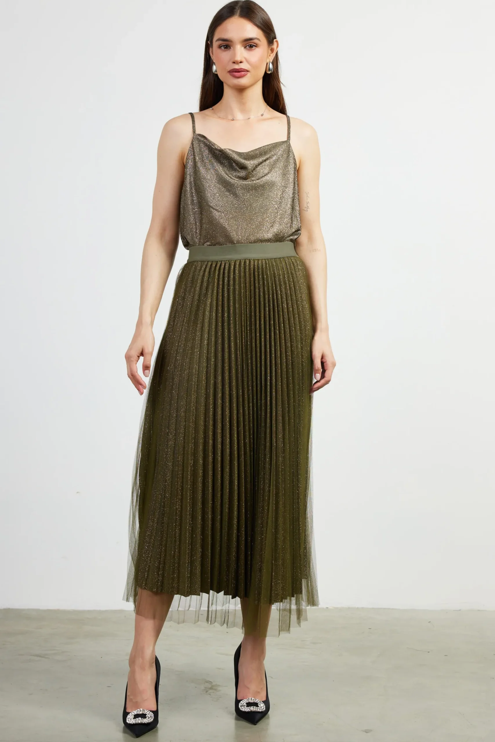 Shimmery Pleated Midi Skirt*SKIES ARE BLUE Best