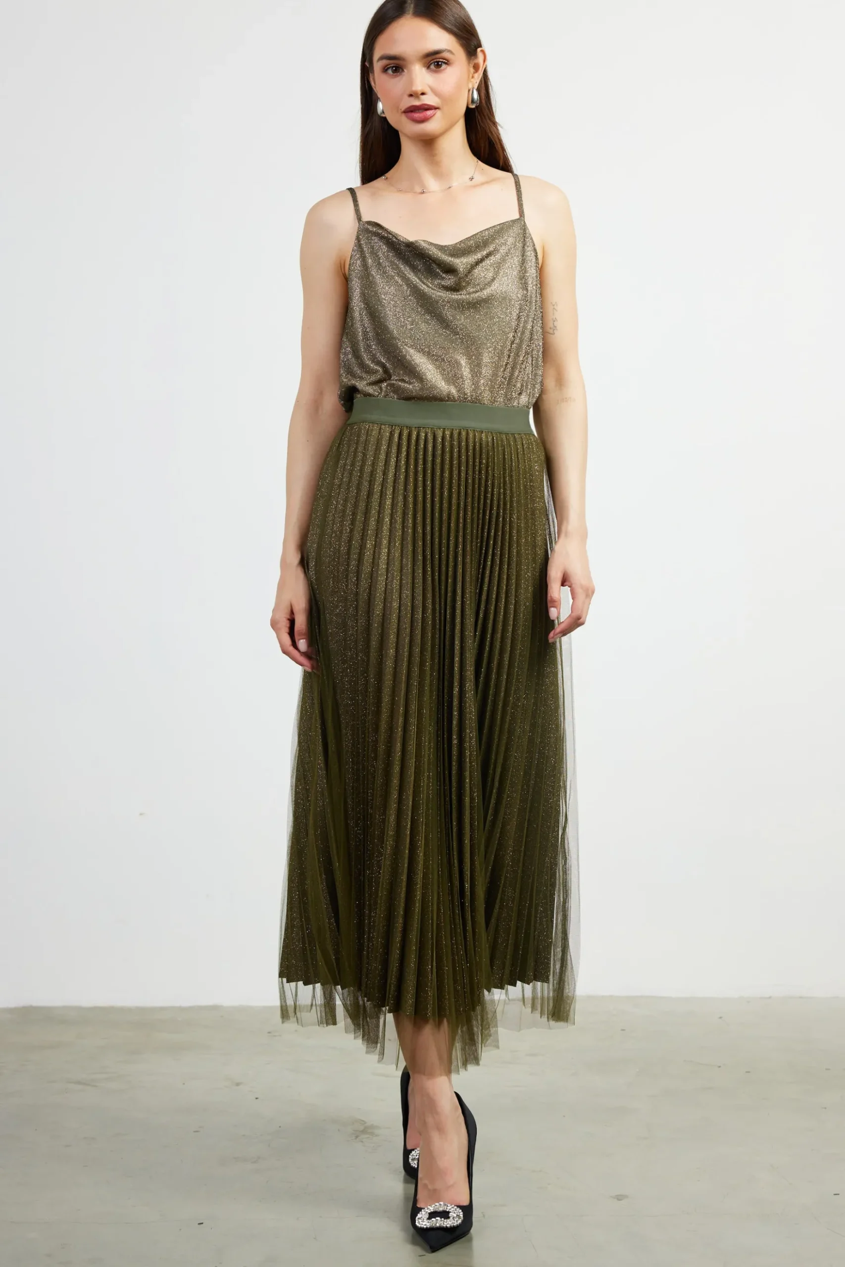 Shimmery Pleated Midi Skirt*SKIES ARE BLUE Best