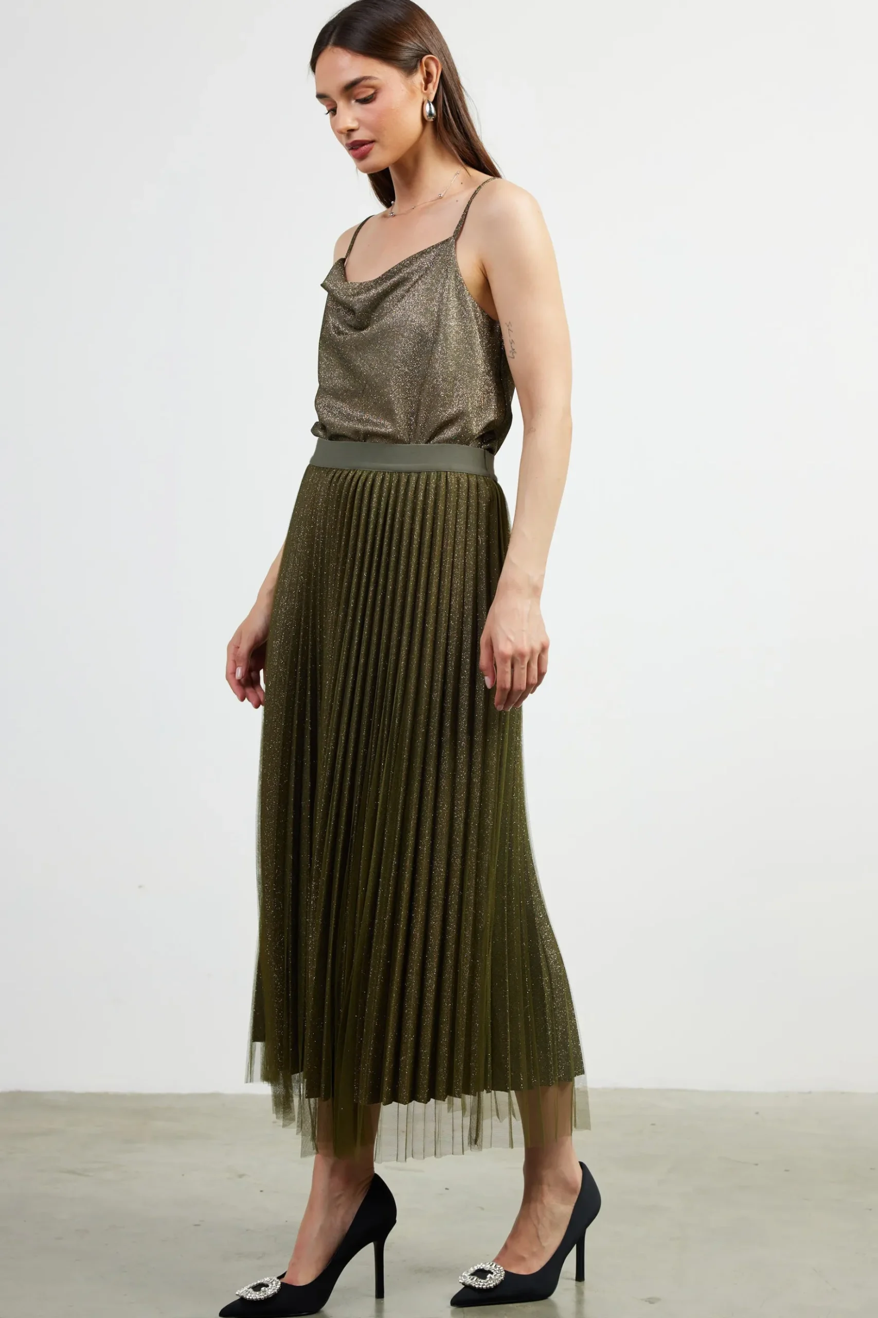Shimmery Pleated Midi Skirt*SKIES ARE BLUE Best