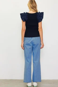 Shirred Ruffle Sleeve Ribbed Sweater*SKIES ARE BLUE Sale