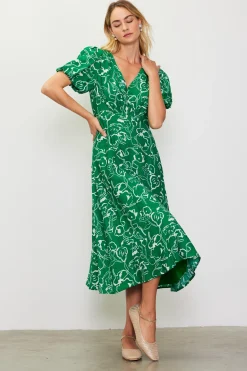 Shirred Shoulder Print Midi Dress*SKIES ARE BLUE Hot