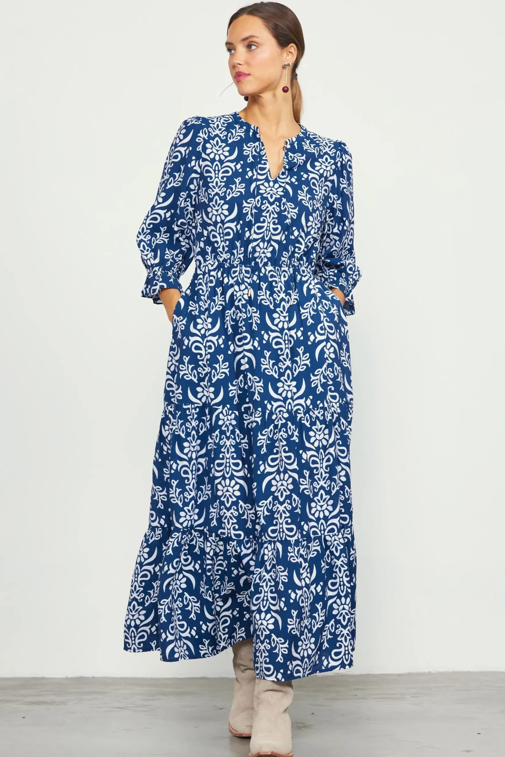 Skye Split Neck Ruffle Maxi Dress*SKIES ARE BLUE Hot