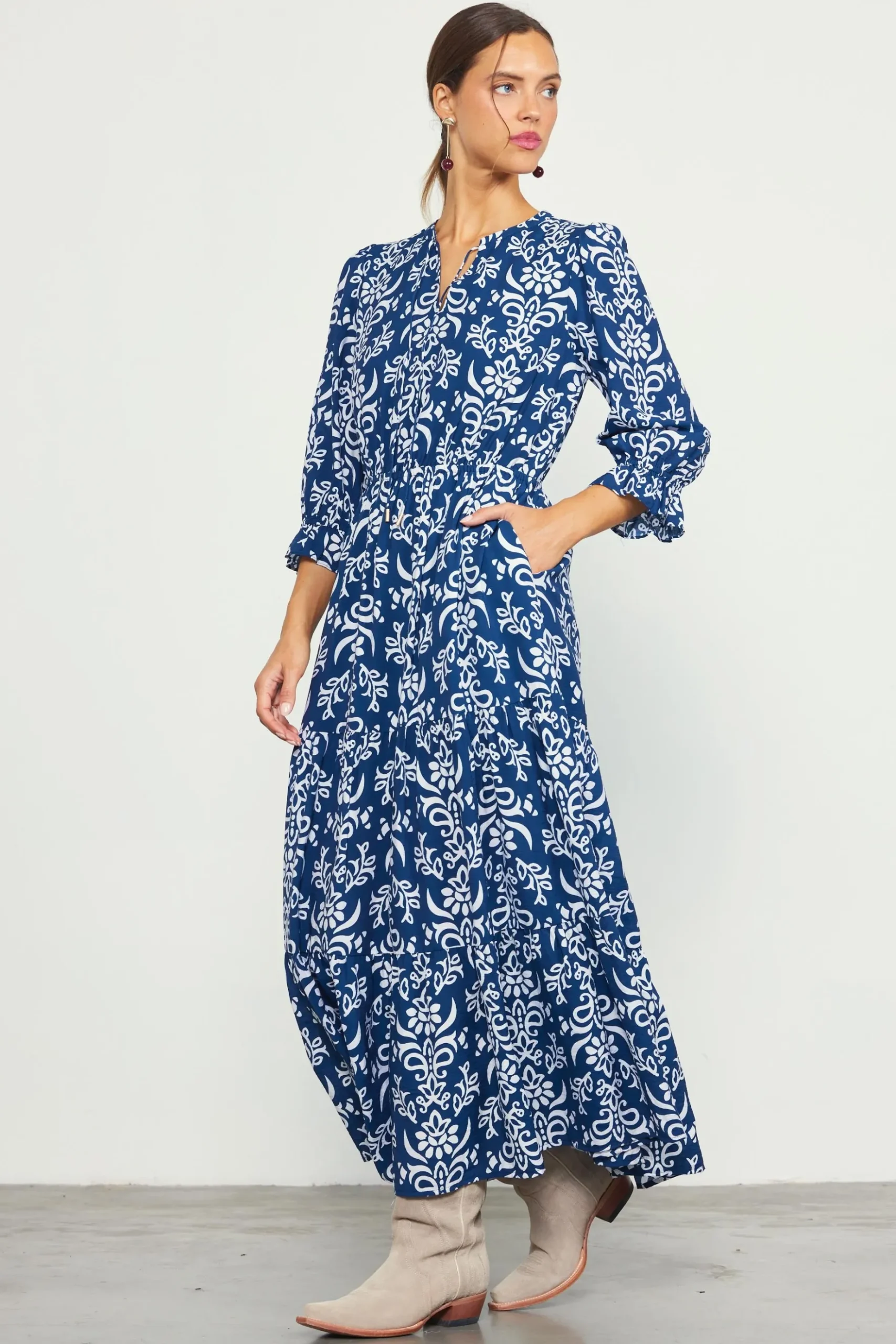 Skye Split Neck Ruffle Maxi Dress*SKIES ARE BLUE Hot