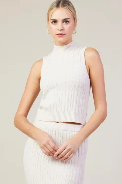 Sleeveless Mock Neck Cable Knit Sweater*SKIES ARE BLUE Discount