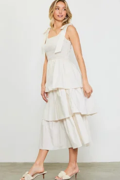 Smocked Bodice Ribbon Detail Tiered Midi Dress*SKIES ARE BLUE Online