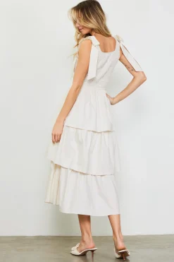 Smocked Bodice Ribbon Detail Tiered Midi Dress*SKIES ARE BLUE Online