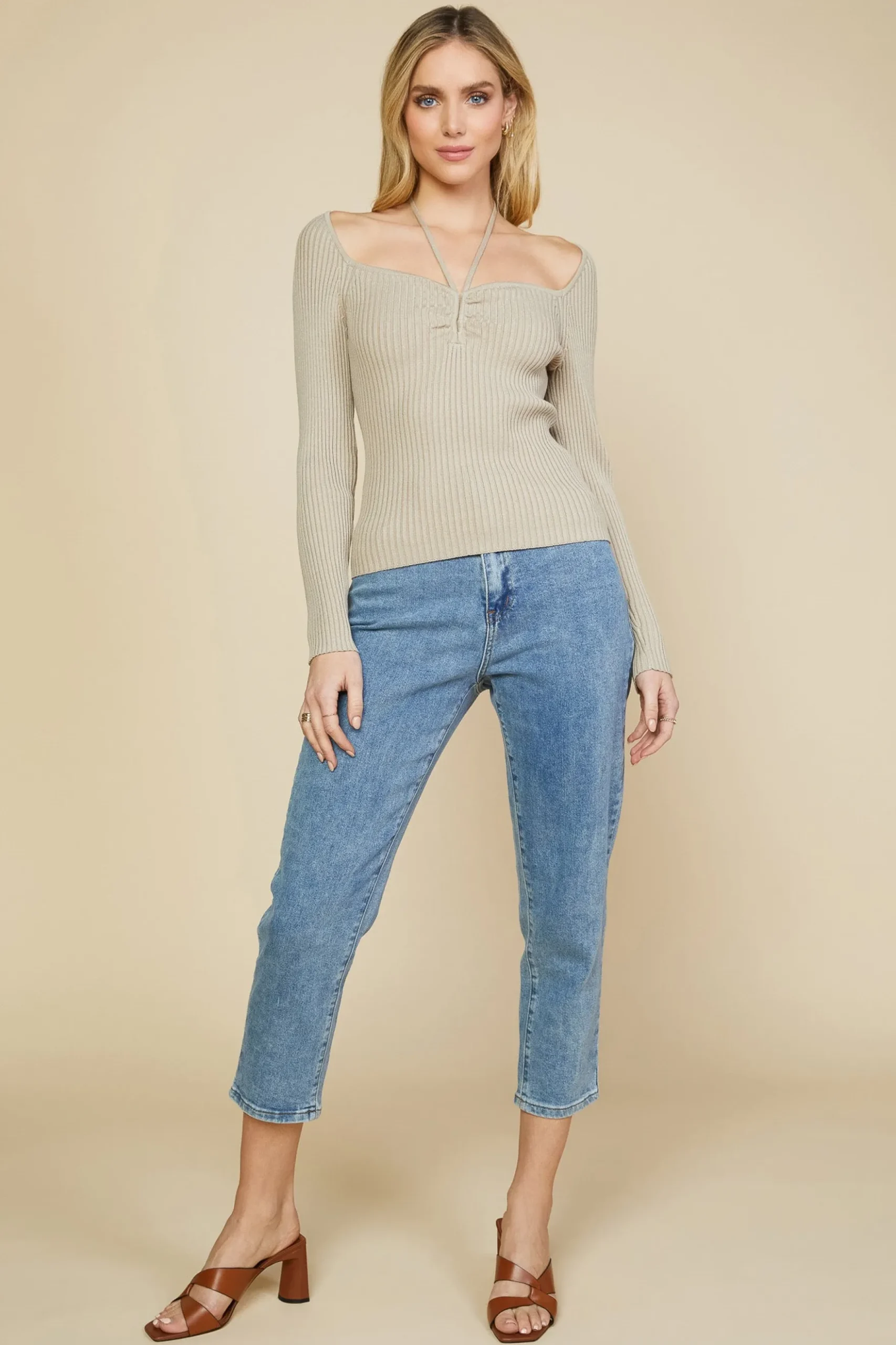Strappy Halter Ribbed Sweater*SKIES ARE BLUE Hot