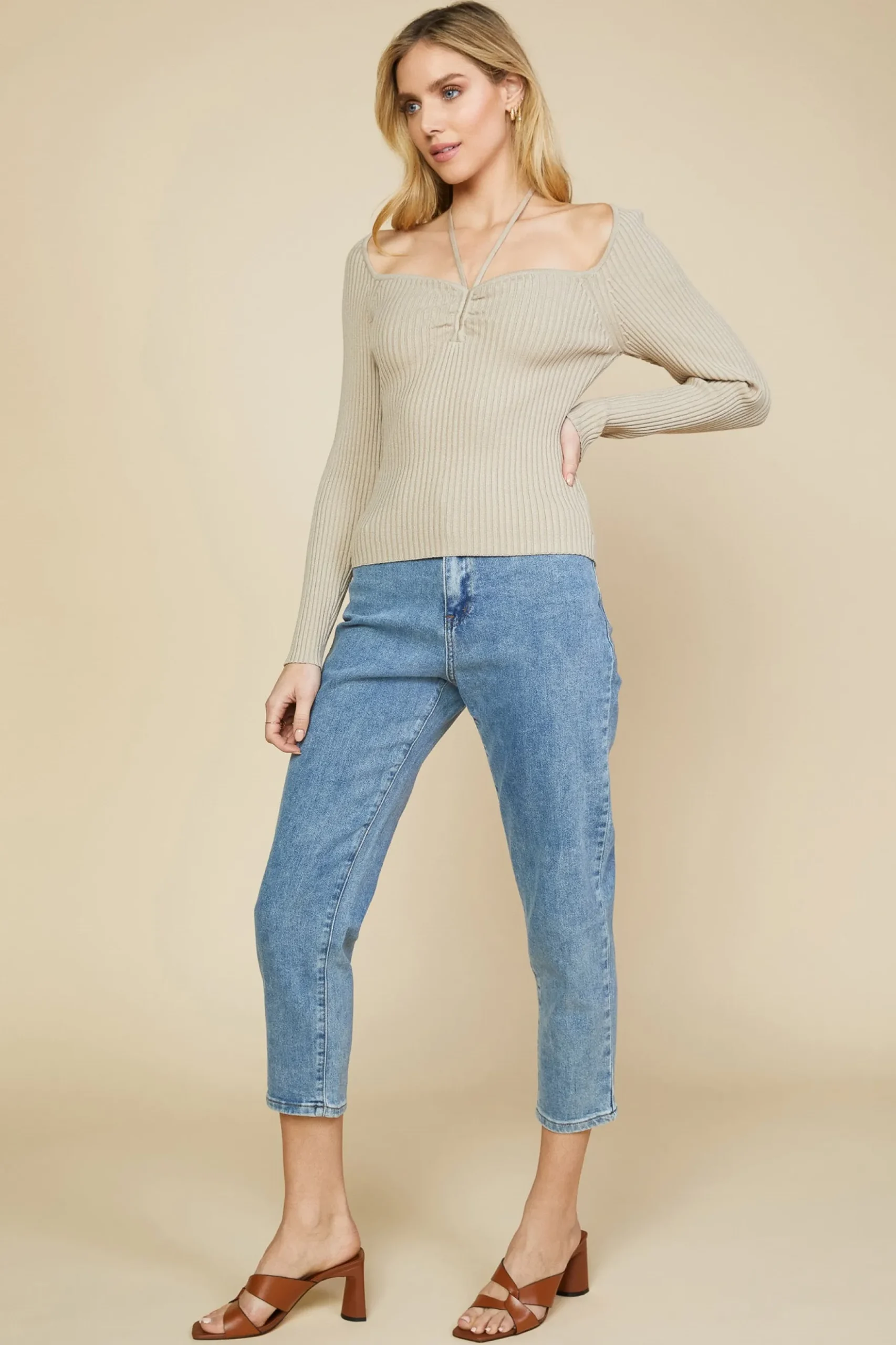 Strappy Halter Ribbed Sweater*SKIES ARE BLUE Hot