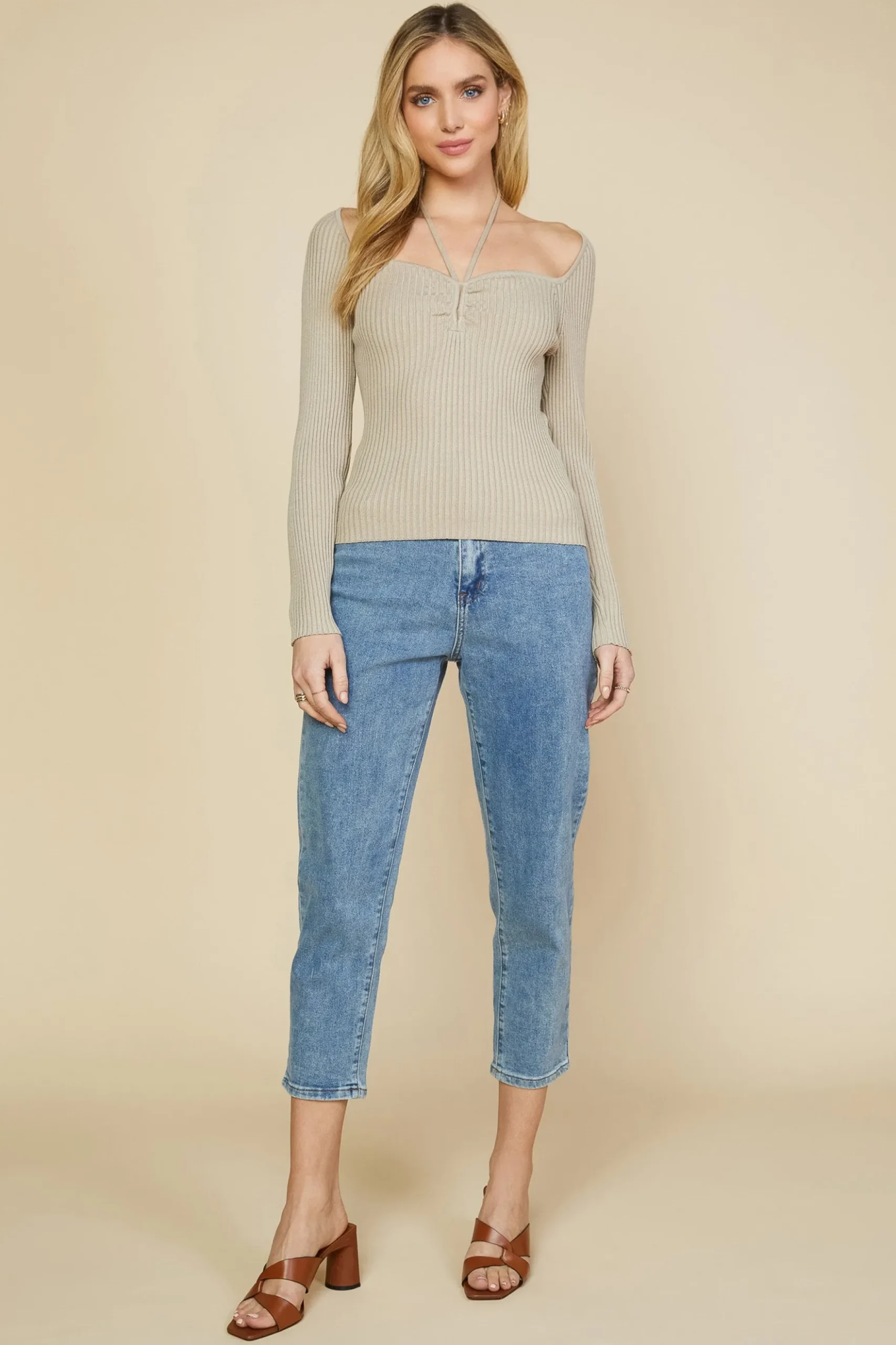Strappy Halter Ribbed Sweater*SKIES ARE BLUE Hot
