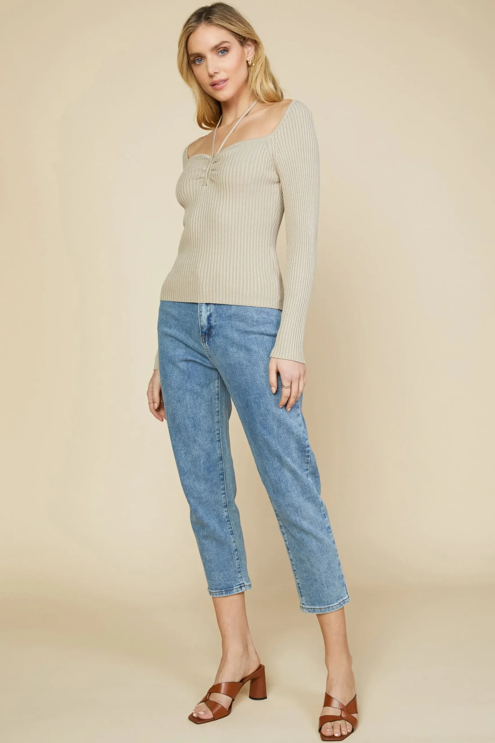 Strappy Halter Ribbed Sweater*SKIES ARE BLUE Hot