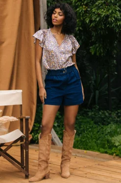 Stretch Denim Paper Bag Shorts*SKIES ARE BLUE Best