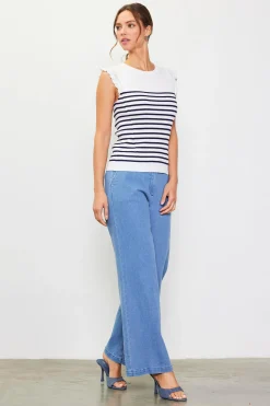 Stripe Ruffle Sleeve Knit Top*SKIES ARE BLUE Outlet