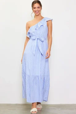 Striped One Shoulder Ruffle Dress*SKIES ARE BLUE Outlet