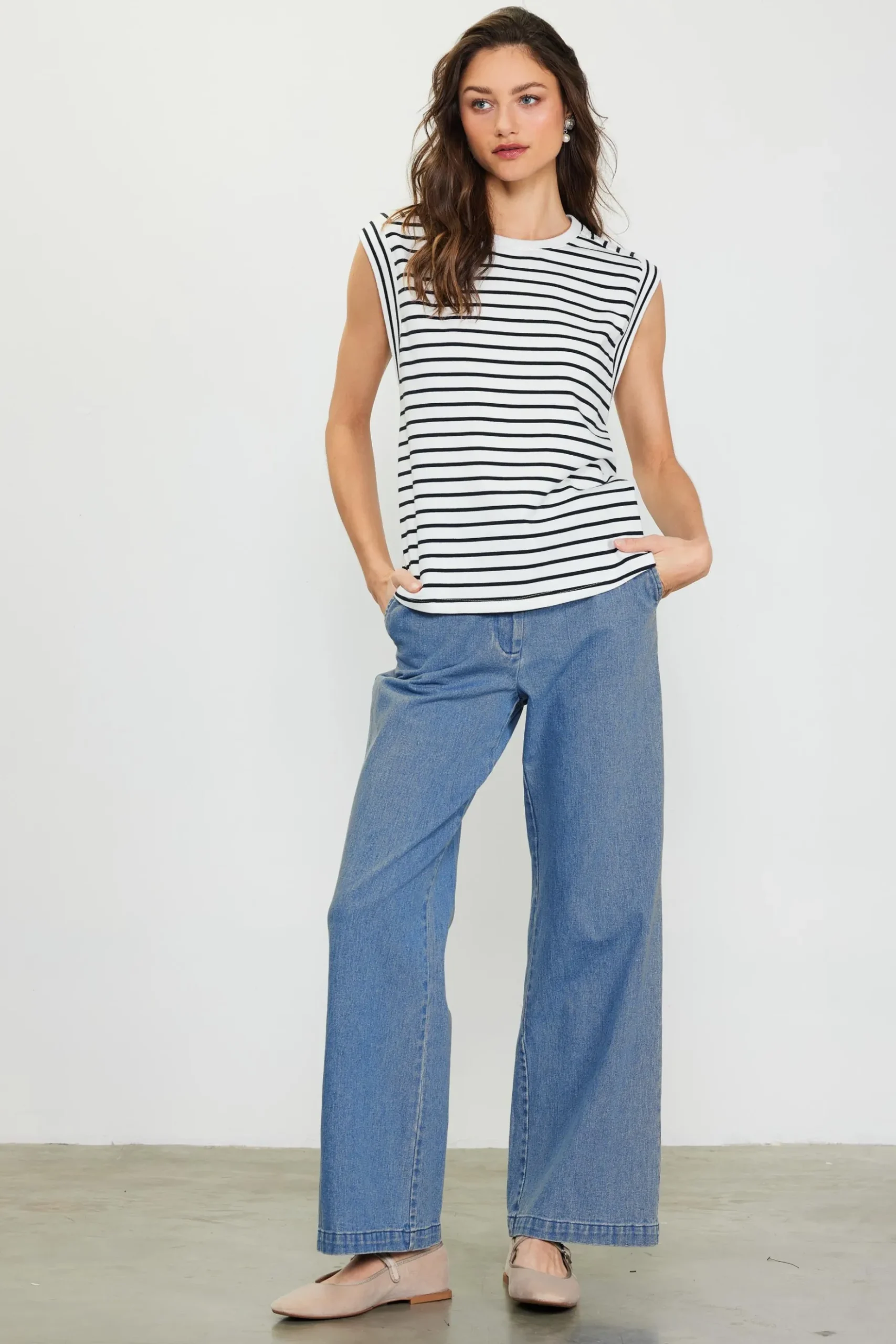 Striped Sleeveless Rib Top*SKIES ARE BLUE Best