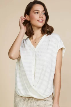 Textured Striped Buttoned Top*SKIES ARE BLUE Online