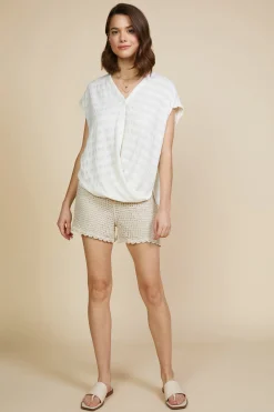 Textured Striped Buttoned Top*SKIES ARE BLUE Online