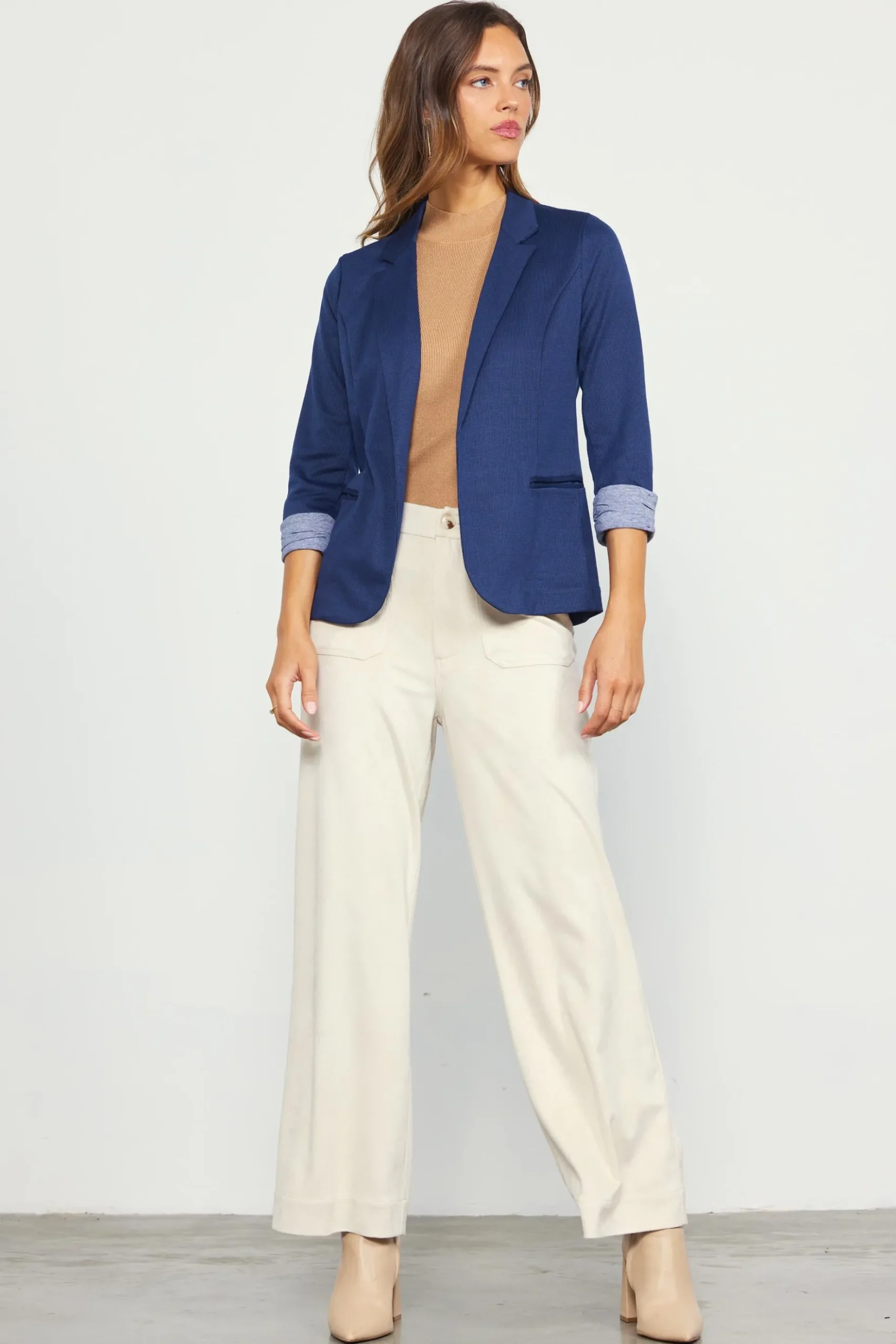 Three Quarter Sleeve Knit Blazer*SKIES ARE BLUE Outlet