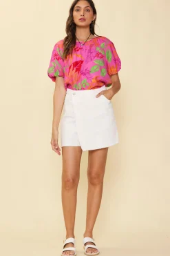 Tropical Print Bubble Sleeve Top*SKIES ARE BLUE