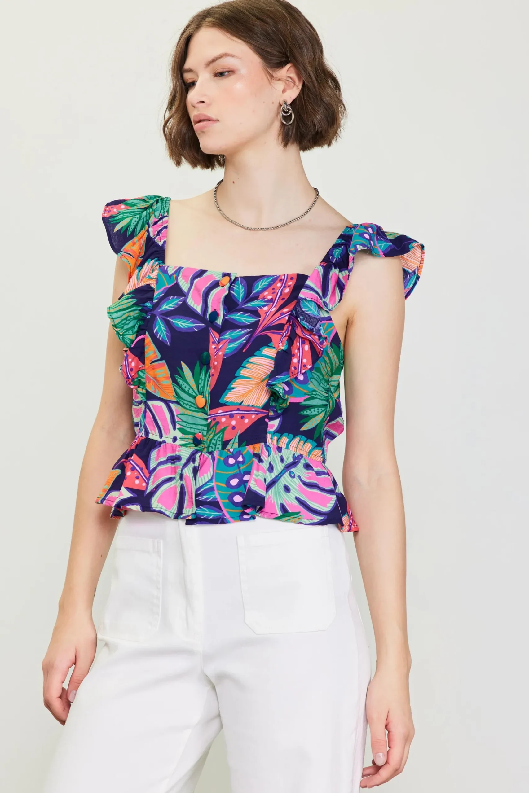 Ula Print Ruffled Sleeve Top*SKIES ARE BLUE Clearance