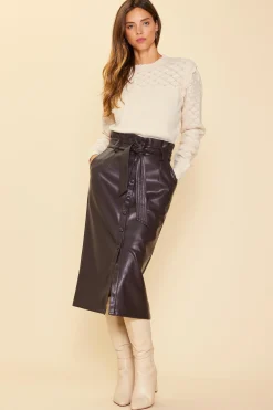 Vegan Leather Front Tie Midi Skirt*SKIES ARE BLUE Clearance